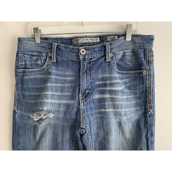 BKE Tyler Jeans Size 34x29 Mens Blue Denim Distressed Straight Leg Medium Wash - Picture 2 of 14